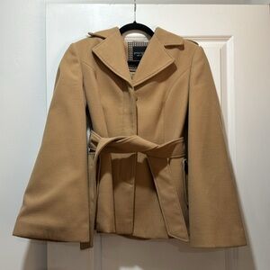Camel Ben de Lisi Lined Coat with Button and Wrap Belt Closures